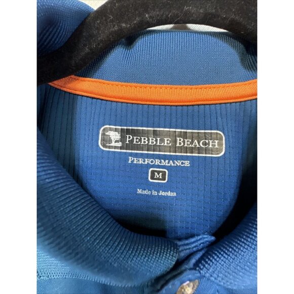 Pebble Beach Mens Golf Performance Polo Shirt Medium Blue Short Sleeve Logo - Picture 4 of 11